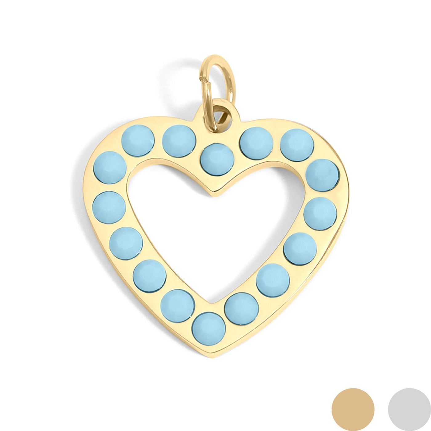 18K Gold PVD Stainless Steel Turquoise Stone Heart Charm: Gold / 15mm