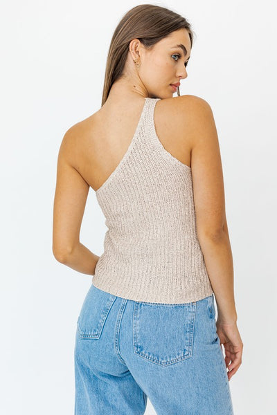 ONE SHOULDER TAPE YARN KNIT TOP