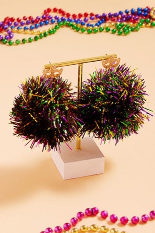 Pom Pom Mardi Gras Earrings