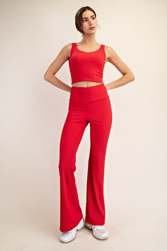 Fancy Me Flare Yoga Pants- Red