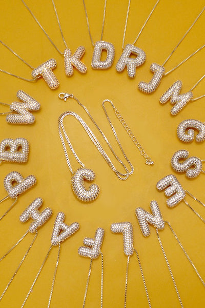 Bubble Letter Rhinestone Initial Necklace