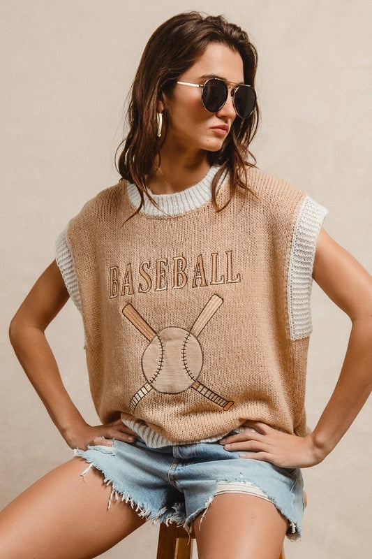 Baseball Sweater Vest - Tan