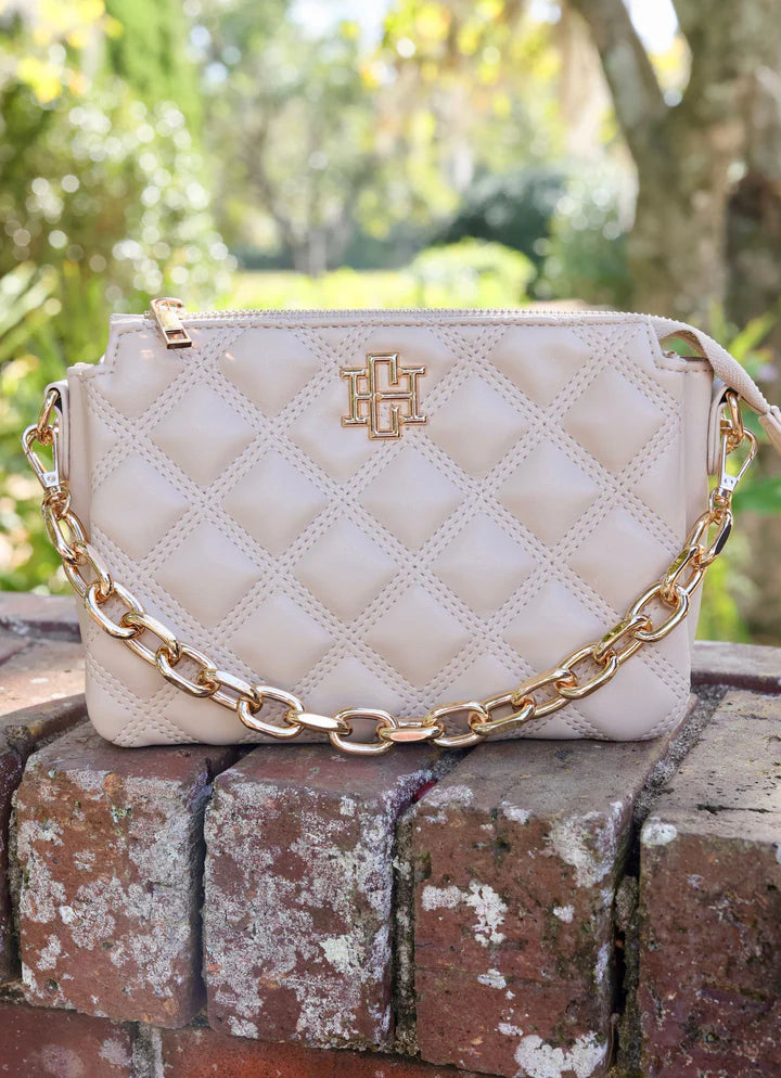 Jace Quilted Crossbody - Nude quilted Diamond