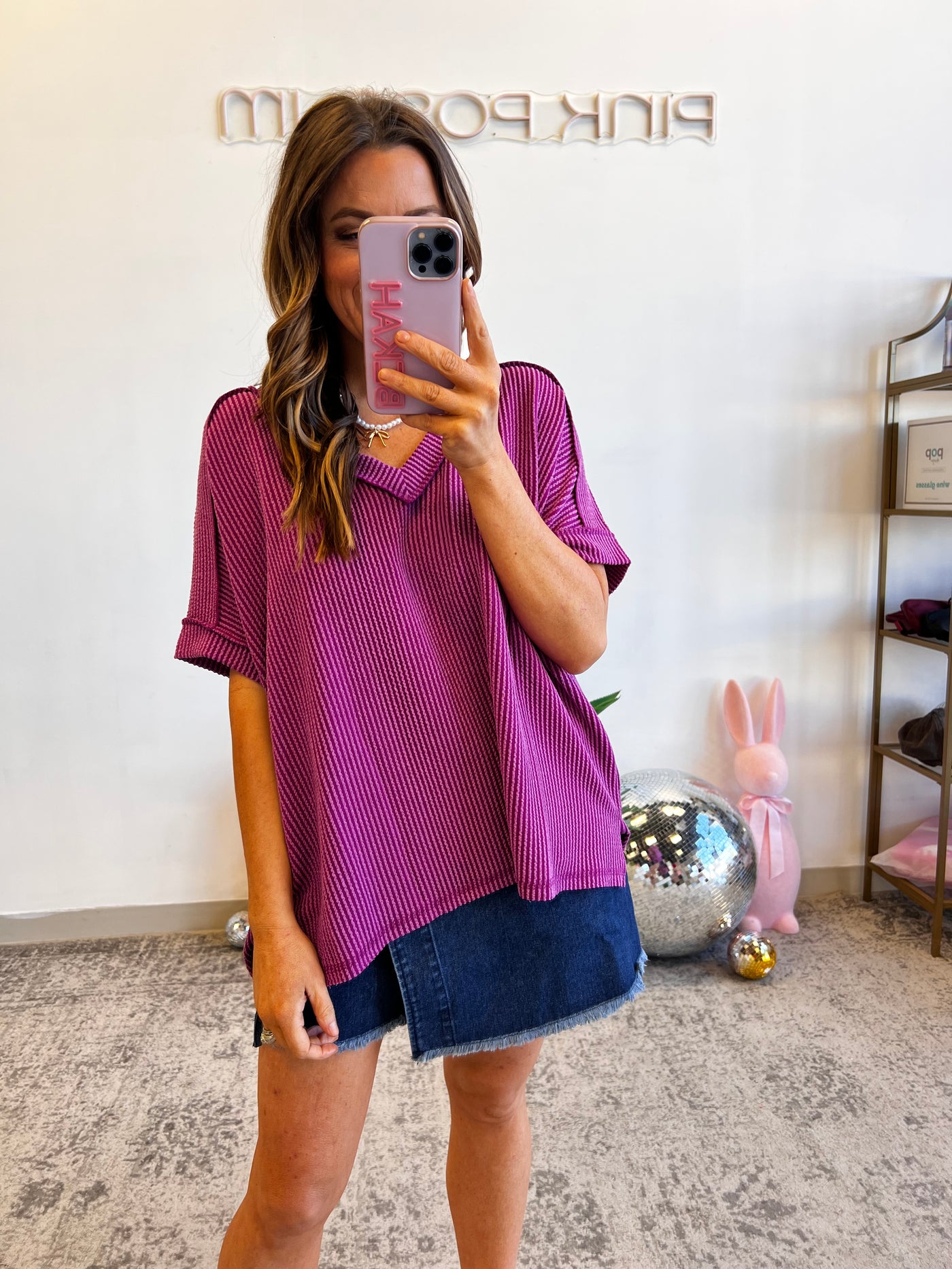 Struck A Cord Short Sleeve -Plum