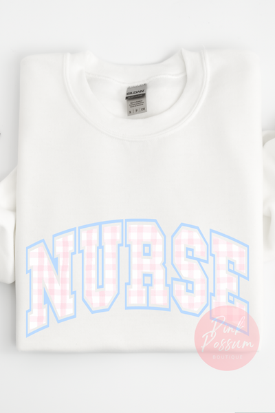 Nurse Gingham Block Sweatshirt - White