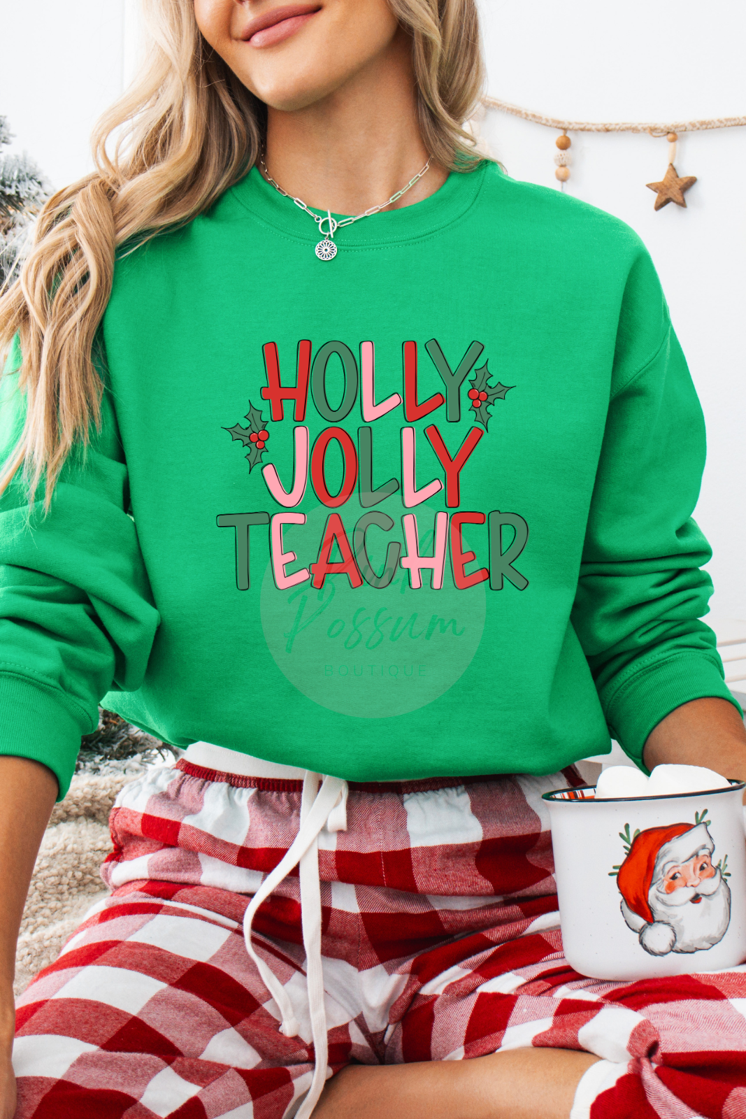 Holly Jolly Teacher Sweatshirt Irish Green