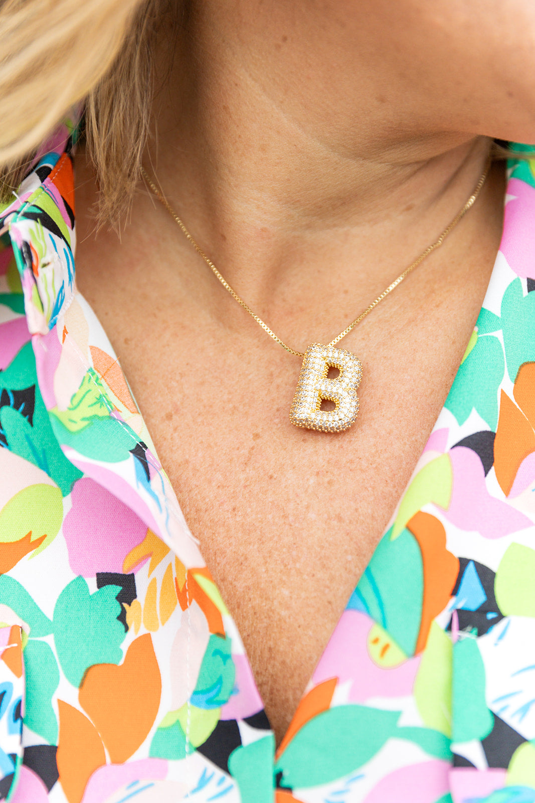 Bubble Letter Rhinestone Initial Necklace