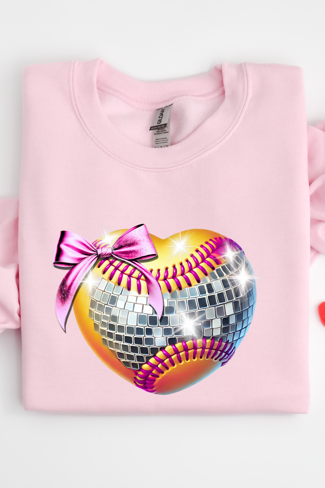 Softball disco heart sweatshirt - light pink