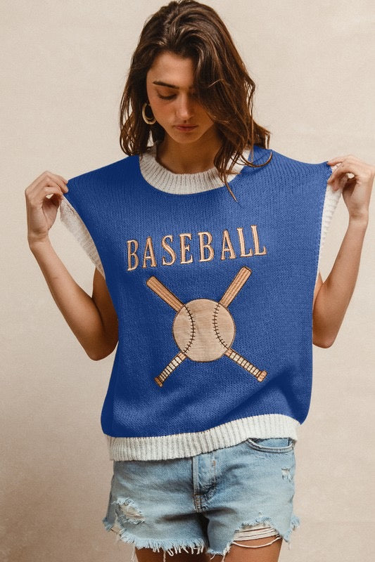 Baseball Sweater Vest - Blue