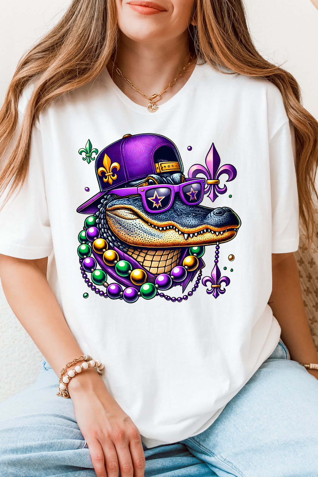 Mardi Gras Gator - White