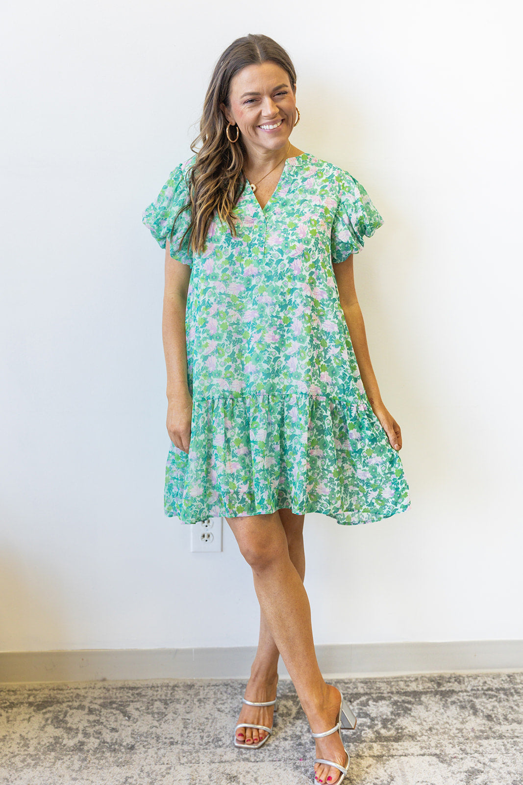 Radiant Ruffle Blooms Dress- Kelly Green Mix