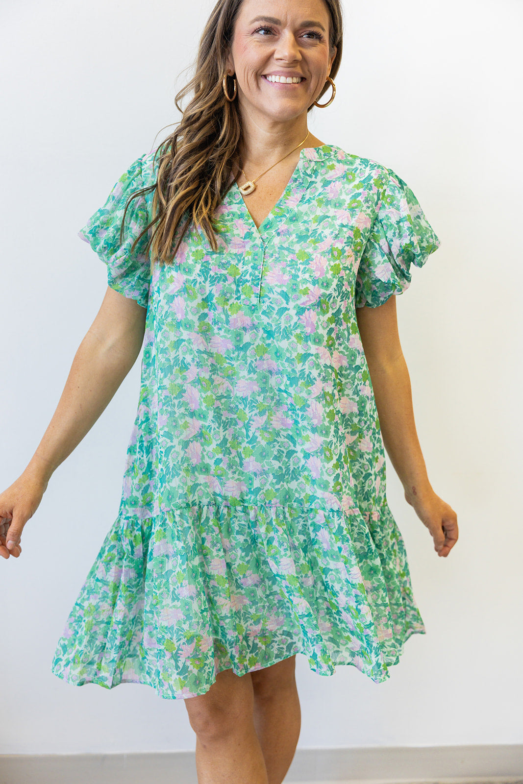 Radiant Ruffle Blooms Dress- Kelly Green Mix