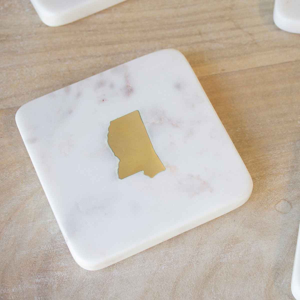 Mississippi Marble Coasters   White/Brass   4x4 Set of 4