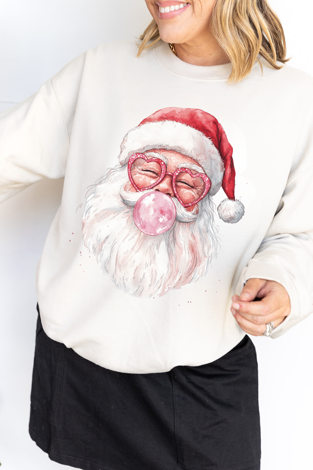 Bubblegum Santa Sweatshirt Sand