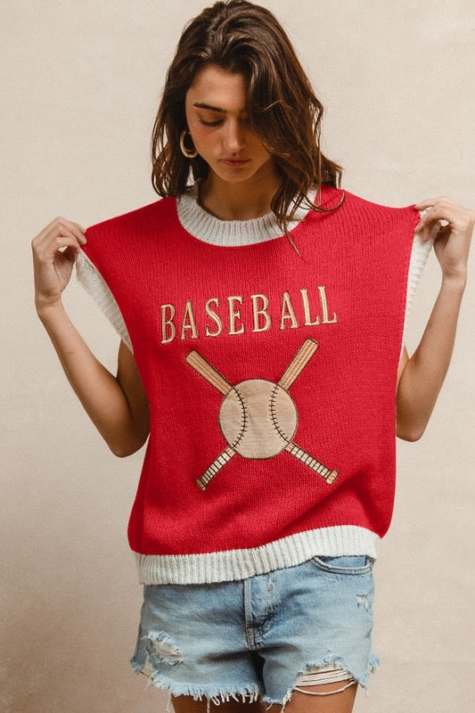 Baseball Sweater Vest - Red