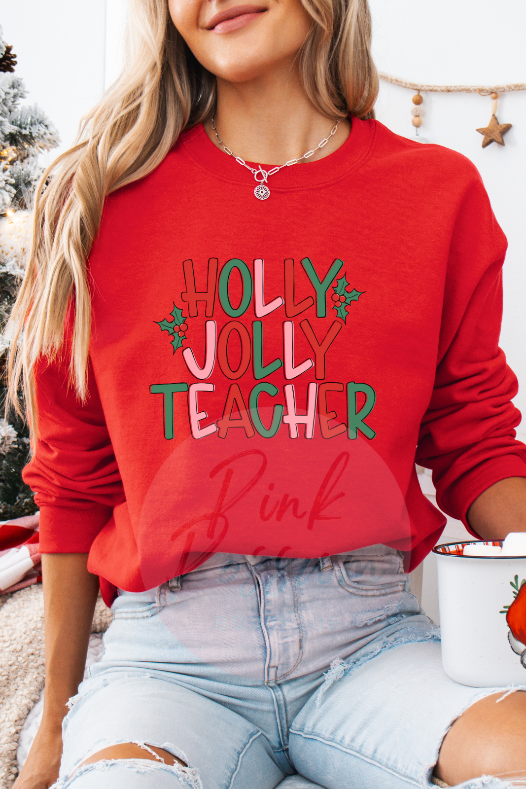 Holly Jolly Teacher Sweatshirt Red