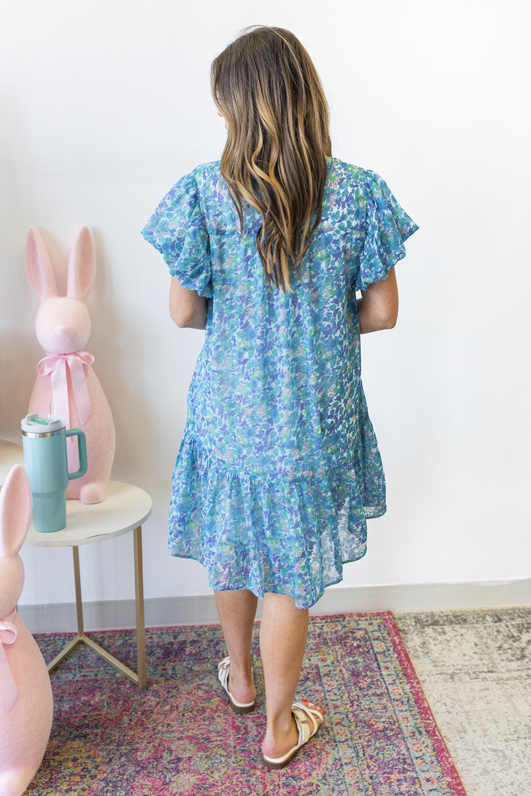 Radiant Ruffle Blooms Dress- Blue Mix