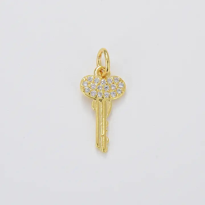 Gold Key Rhinestone Charm