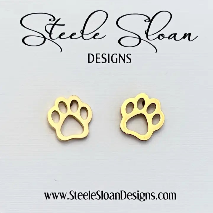 Gold Paw Print Stud Earrings