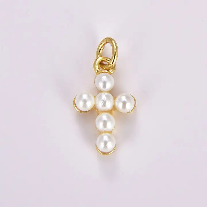 Pearl Gold Cross Charm